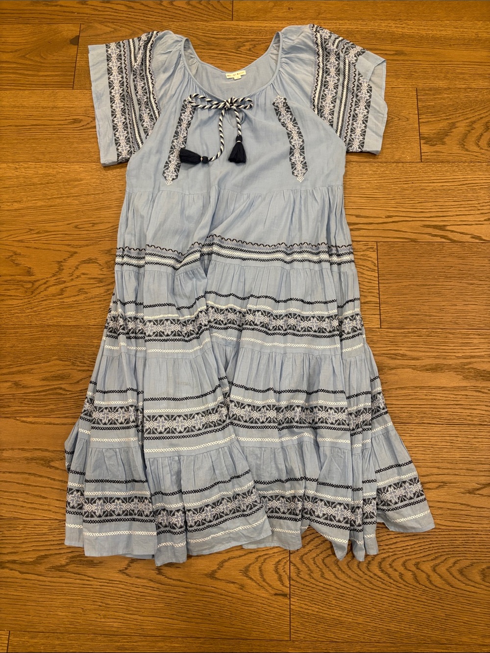 Woman’s Roller Rabbit blue tiered embroidered maxi dress NWOT